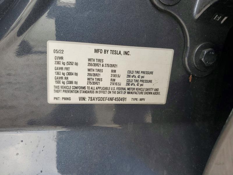 59124776 :رقم المزاد ، 7SAYGDEF4NF450491 vin ، 2022 Tesla Model Y مزاد بيع