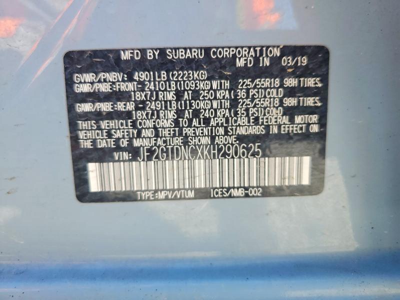 2019 Subaru Crosstrek მანქანა იყიდება აუქციონზე, vin: JF2GTDNCXKH290625, აუქციონის ნომერი: 54448696