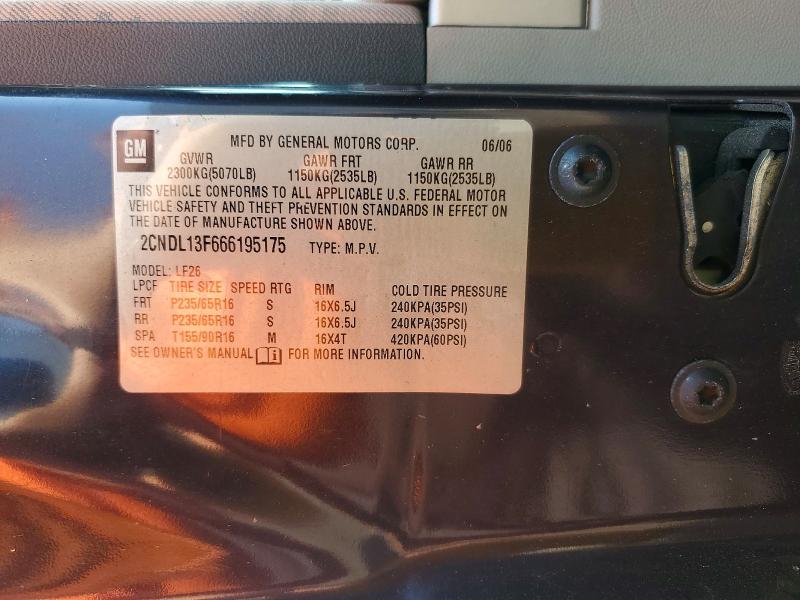55139766 :رقم المزاد ، 2CNDL13F666195175 vin ، 2006 Chevrolet Equinox مزاد بيع