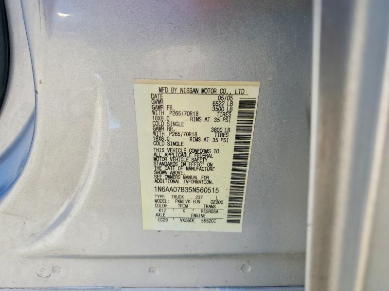 2005 Nissan Titan მანქანა იყიდება აუქციონზე, vin: 1N6AA07B35N560515, აუქციონის ნომერი: 57586286
