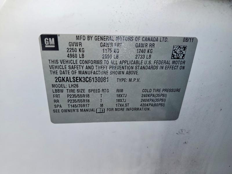 Aukcja sprzedaży 2012 Gmc Terrain, vin: 2GKALSEK3C6130081, numer aukcji: 57923786