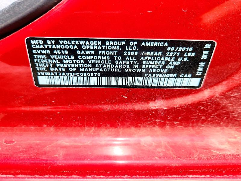 Aukcja sprzedaży 2015 Volkswagen Passat, vin: 1VWAT7A32FC080970, numer aukcji: 58298396