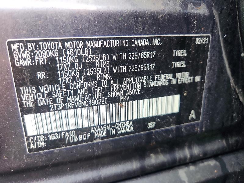 Aukcja sprzedaży 2021 Toyota Rav4, vin: 2T3P1RFV6MC190280, numer aukcji: 57991656