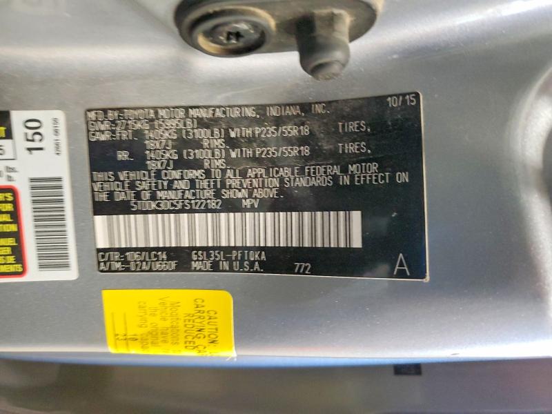 2015 Toyota Sienna მანქანა იყიდება აუქციონზე, vin: 5TDDK3DC5FS122182, აუქციონის ნომერი: 57062016