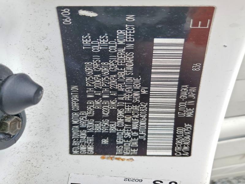Aukcja sprzedaży 2006 Lexus Lx, vin: JTJHT00WX64018342, numer aukcji: 58914926