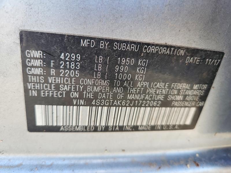 2018 Subaru Impreza მანქანა იყიდება აუქციონზე, vin: 4S3GTAK62J1722062, აუქციონის ნომერი: 58060626