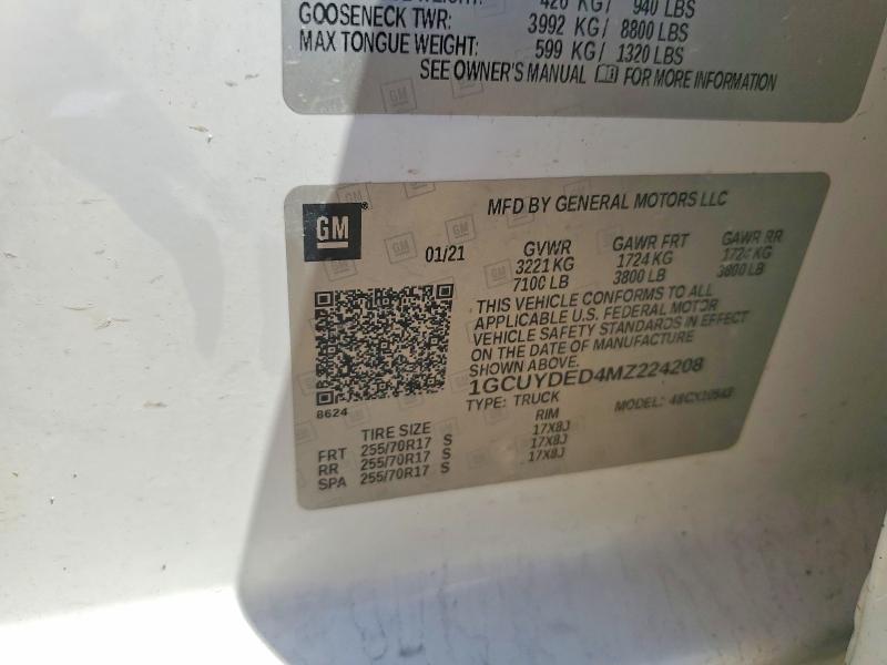2021 Chevrolet Silverado მანქანა იყიდება აუქციონზე, vin: 1GCUYDED4MZ224208, აუქციონის ნომერი: 58370466