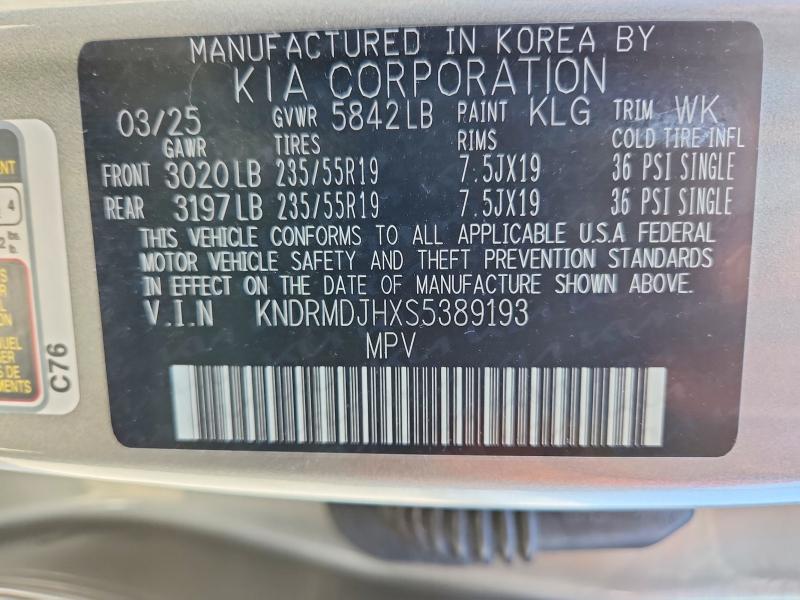 2025 Kia Sorento მანქანა იყიდება აუქციონზე, vin: KNDRMDJHXS5389193, აუქციონის ნომერი: 58154866