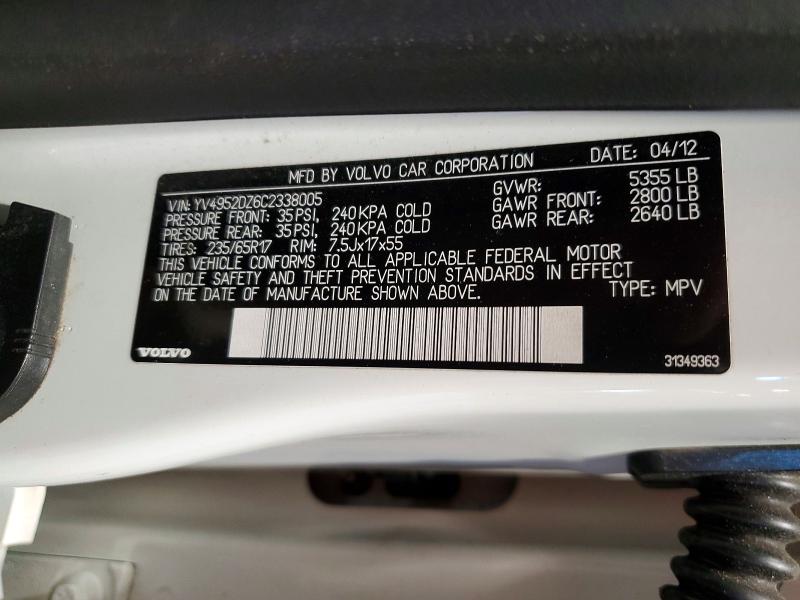55609426 :رقم المزاد ، YV4952DZ6C2338005 vin ، 2012 Volvo Xc60 مزاد بيع