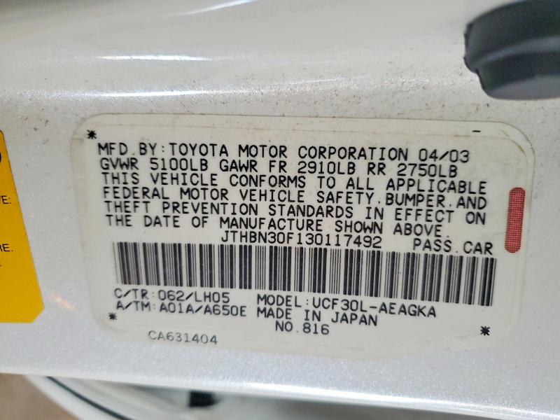 2003 Lexus Ls მანქანა იყიდება აუქციონზე, vin: JTHBN30F130117492, აუქციონის ნომერი: 55917536