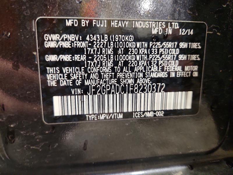 2015 Subaru Xv Crosstrek მანქანა იყიდება აუქციონზე, vin: JF2GPADC1F8230372, აუქციონის ნომერი: 56045446