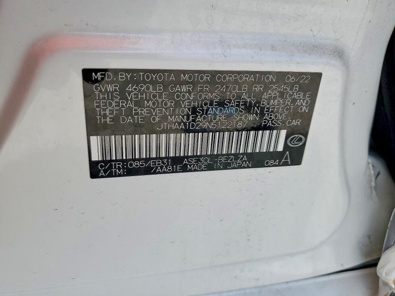 Продаж на аукціоні авто 2022 Lexus Is, vin: JTHAA1D29N5122187, номер лоту: 58027336