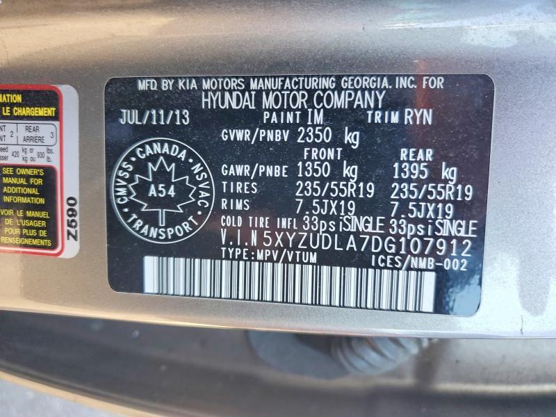 2013 Hyundai Santa Fe Sport მანქანა იყიდება აუქციონზე, vin: 5XYZUDLA7DG107912, აუქციონის ნომერი: 55742706