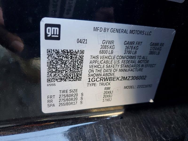 2021 Chevrolet Silverado მანქანა იყიდება აუქციონზე, vin: 1GCRWBEK2MZ306002, აუქციონის ნომერი: 57368956