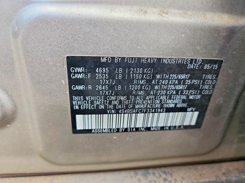 Продаж на аукціоні авто 2015 Subaru Outback, vin: 4S4BSAFC7F3341943, номер лоту: 58278106