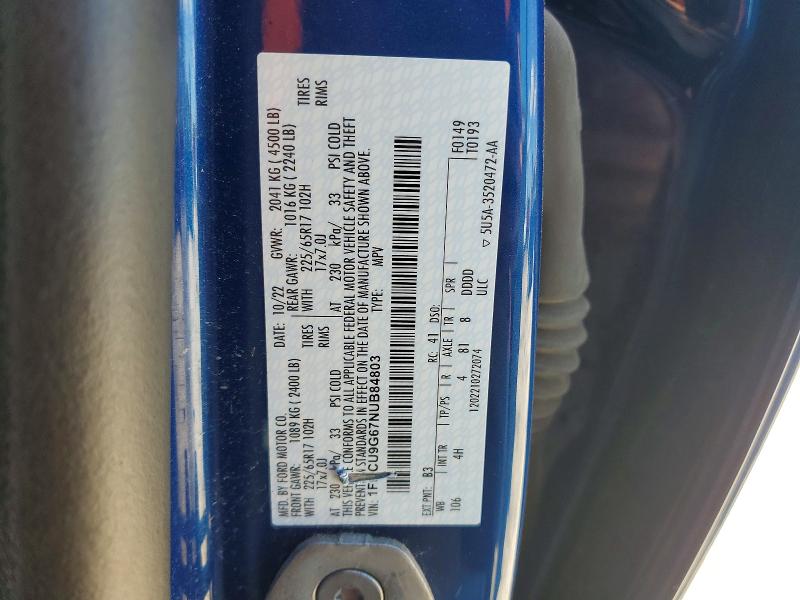 57031646 :رقم المزاد ، 1FMCU9G67NUB84803 vin ، 2022 Ford Escape مزاد بيع