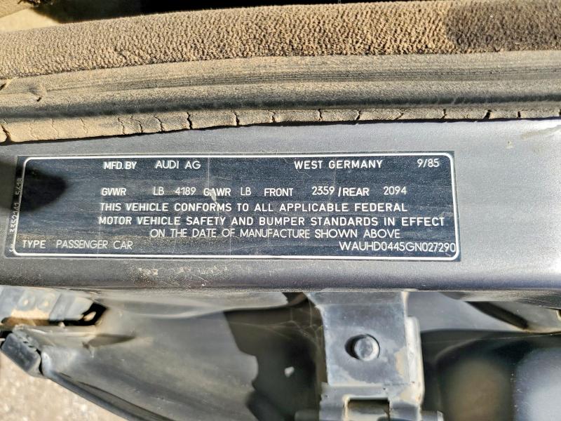 Продаж на аукціоні авто 1986 Audi 5000, vin: WAUHD0445GN027290, номер лоту: 57029296