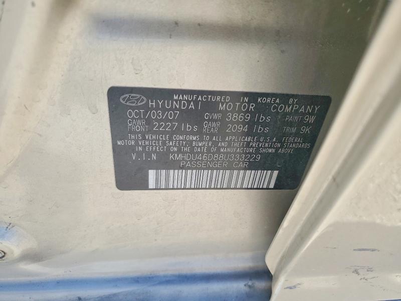 2008 Hyundai Elantra მანქანა იყიდება აუქციონზე, vin: KMHDU46D88U333229, აუქციონის ნომერი: 51207806