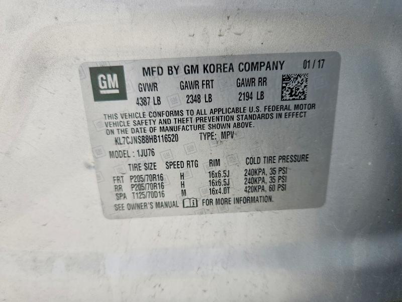 Aukcja sprzedaży 2017 Chevrolet Trax, vin: KL7CJNSB8HB116520, numer aukcji: 58612936