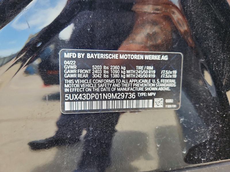 Aukcja sprzedaży 2022 Bmw X3, vin: 5UX43DP01N9M29736, numer aukcji: 58953006