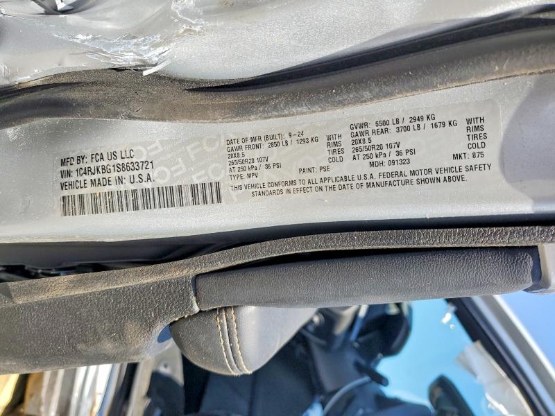 2025 Jeep Grand Cherokee მანქანა იყიდება აუქციონზე, vin: 1C4RJKBG1S8633721, აუქციონის ნომერი: 55772036