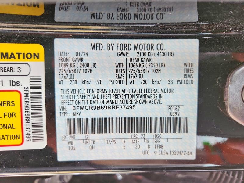 Auction sale of the 2024 Ford Bronco Sport, vin: 3FMCR9B69RRE37495, lot number: 54863946