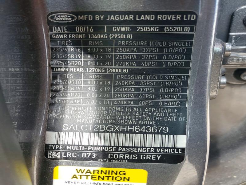 Auction sale of the 2017 Land Rover Discovery Sport, vin: SALCT2BGXHH643679, lot number: 58016086