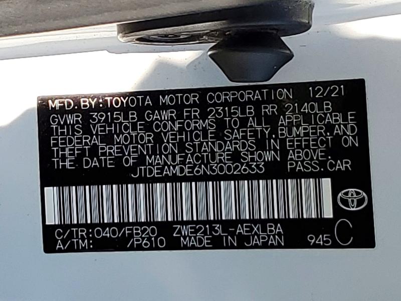 Продаж на аукціоні авто 2022 Toyota Corolla, vin: JTDEAMDE6N3002633, номер лоту: 56819166