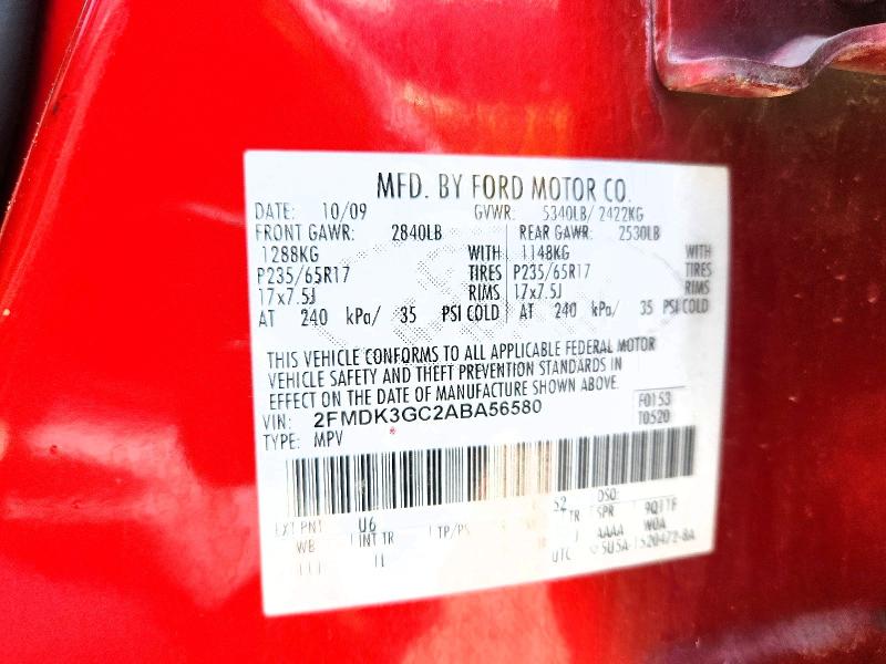 2010 Ford Edge მანქანა იყიდება აუქციონზე, vin: 2FMDK3GC2ABA56580, აუქციონის ნომერი: 58913526