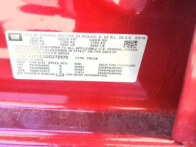 2016 Gmc Sierra მანქანა იყიდება აუქციონზე, vin: 3GTU2PEC2GG272370, აუქციონის ნომერი: 57254006
