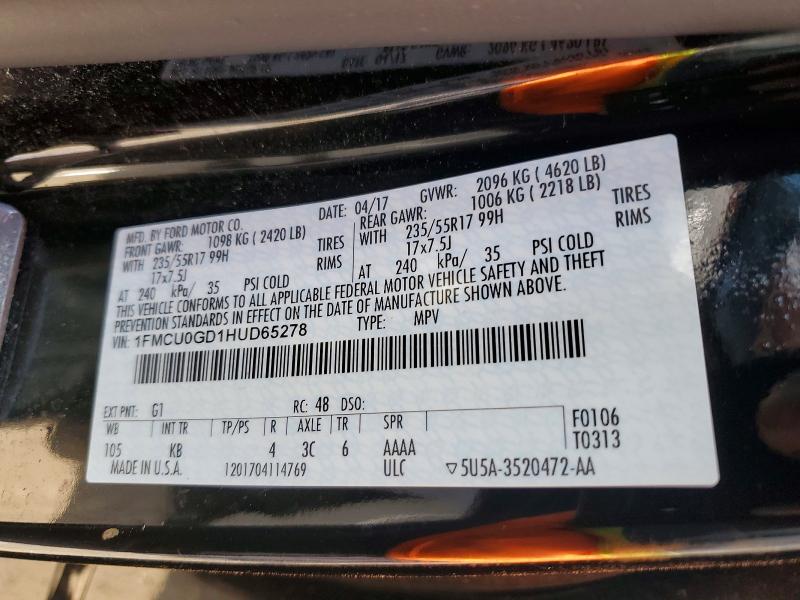 2017 Ford Escape მანქანა იყიდება აუქციონზე, vin: 1FMCU0GD1HUD65278, აუქციონის ნომერი: 55778636