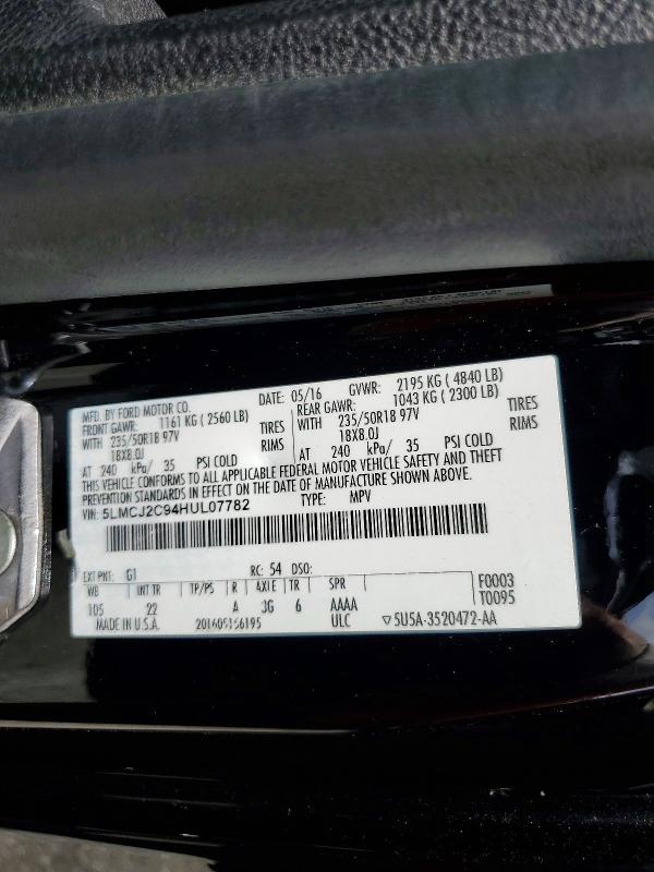 Aukcja sprzedaży 2017 Lincoln Mkc, vin: 5LMCJ2C94HUL07782, numer aukcji: 57163286