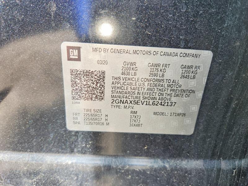 2020 Chevrolet Equinox მანქანა იყიდება აუქციონზე, vin: 2GNAX5EV1L6242137, აუქციონის ნომერი: 57594536