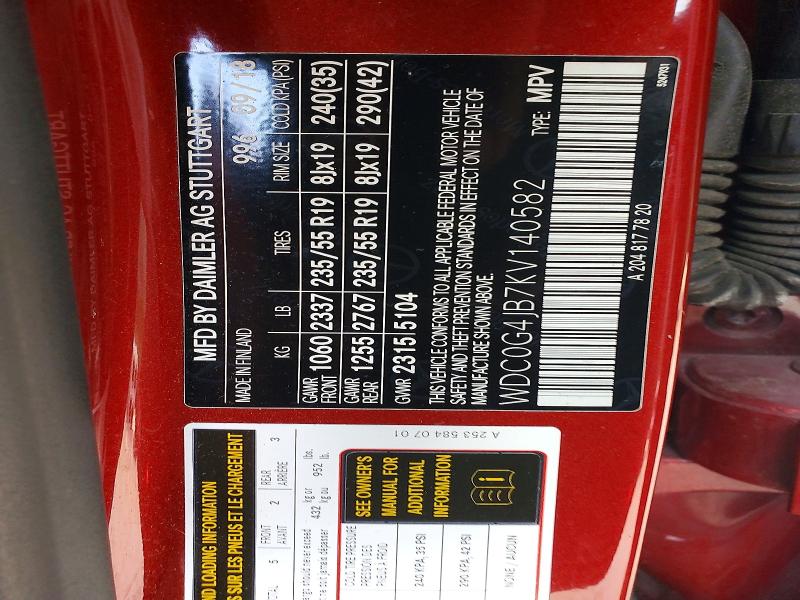 Aukcja sprzedaży 2019 Mercedes-benz Glc, vin: WDC0G4JB7KV140582, numer aukcji: 57859276