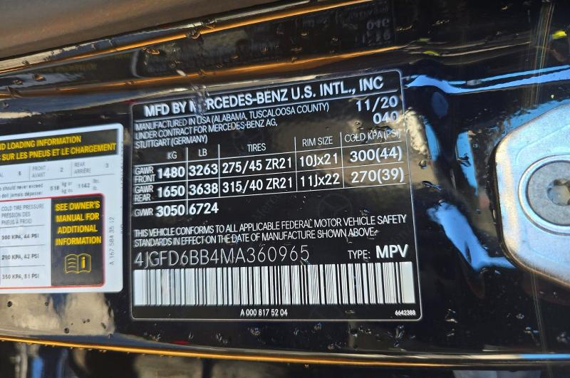 56743536 :رقم المزاد ، 4JGFD6BB4MA36096 vin ، 2021 Mercedes-benz Gle Coupe مزاد بيع