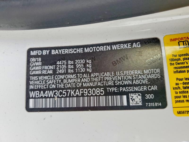 Продаж на аукціоні авто 2019 Bmw 430i, vin: WBA4W3C57KAF93085, номер лоту: 57966836