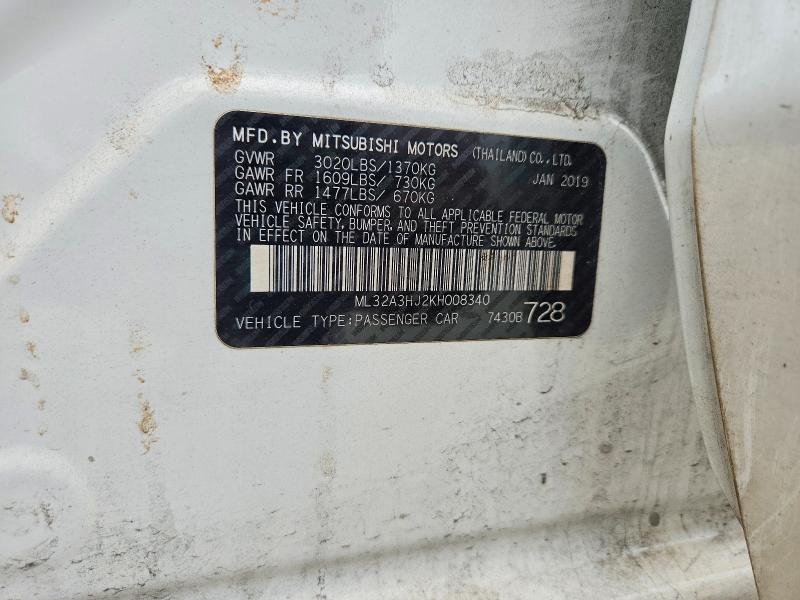 2019 Mitsubishi Mirage მანქანა იყიდება აუქციონზე, vin: ML32A3HJ2KH008340, აუქციონის ნომერი: 57365706