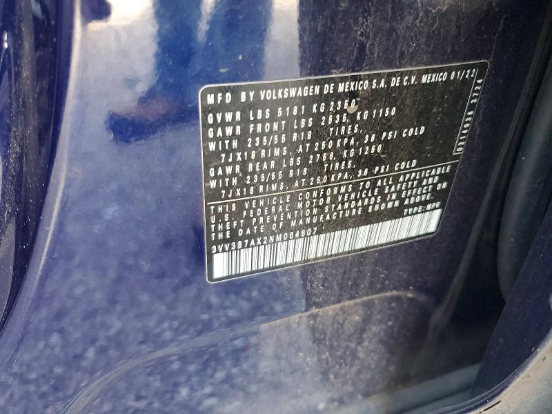 55066326 :رقم المزاد ، 3VV3B7AX2NM064607 vin ، 2022 Volkswagen Tiguan مزاد بيع