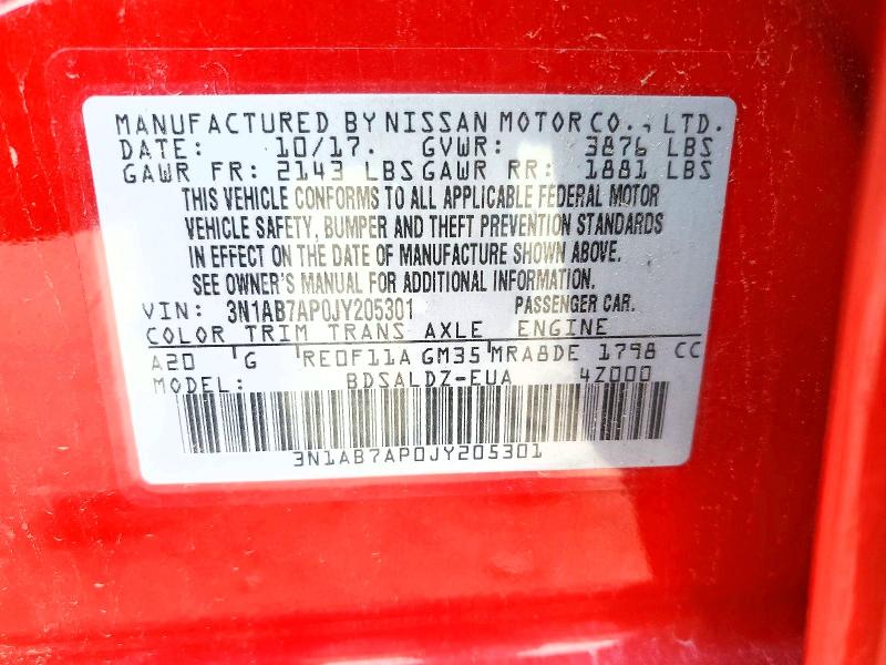 54097496 :رقم المزاد ، 3N1AB7AP0JY205301 vin ، 2018 Nissan Sentra مزاد بيع