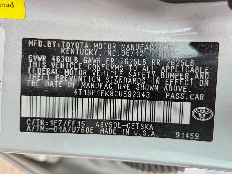 Продажа на аукционе авто 2012 Toyota Camry, vin: 4T1BF1FK8CU592343, номер лота: 58231686