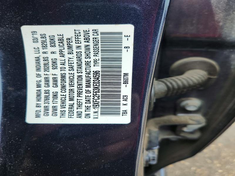 55202426 :رقم المزاد ، 19XFC2F63KE034596 vin ، 2019 Honda Civic مزاد بيع