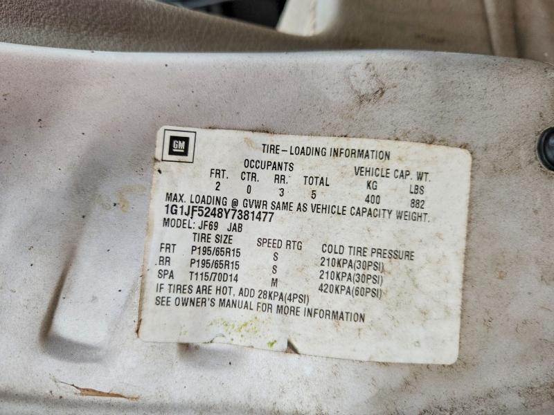 Продаж на аукціоні авто 2000 Chevrolet Cavalier, vin: 1G1JF5248Y7381477, номер лоту: 58787676