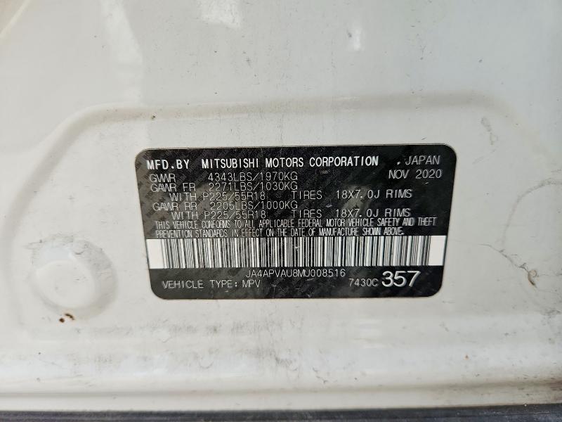 2021 Mitsubishi Outlander Sport მანქანა იყიდება აუქციონზე, vin: JA4APVAU8MU008516, აუქციონის ნომერი: 57918896