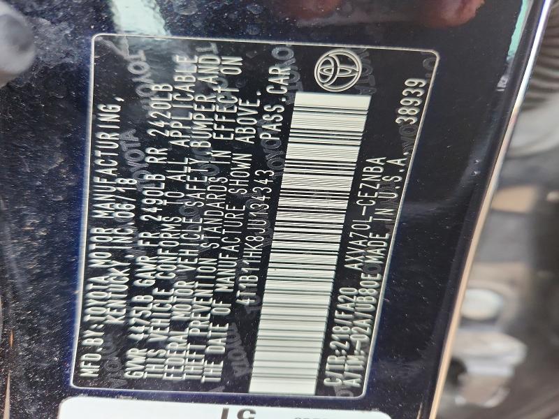 51540826 :رقم المزاد ، 4T1B11HK8JU134343 vin ، 2018 Toyota Camry مزاد بيع