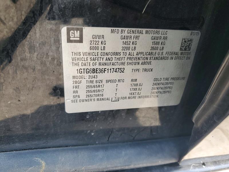 Aukcja sprzedaży 2015 Gmc Canyon, vin: 1GTG6BE36F1174752, numer aukcji: 58397766