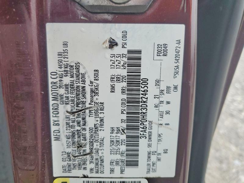 Aukcja sprzedaży 2013 Ford Fusion, vin: 3FA6P0HR3DR246500, numer aukcji: 55389556