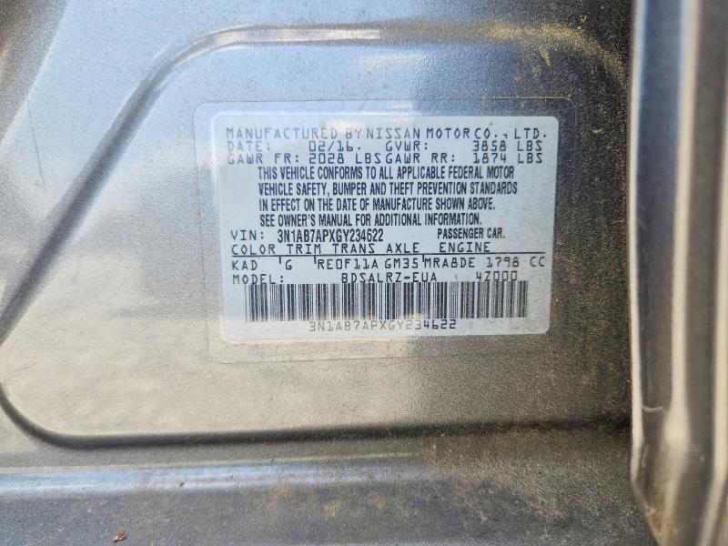 2016 Nissan Sentra მანქანა იყიდება აუქციონზე, vin: 3N1AB7APXGY234622, აუქციონის ნომერი: 58694956