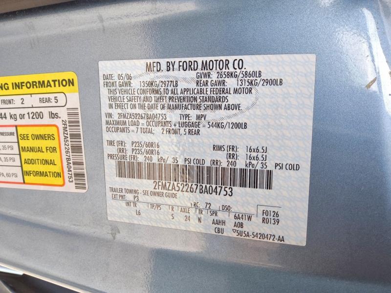 Продаж на аукціоні авто 2007 Ford Freestar, vin: 2FMZA52267BA04753, номер лоту: 57886636