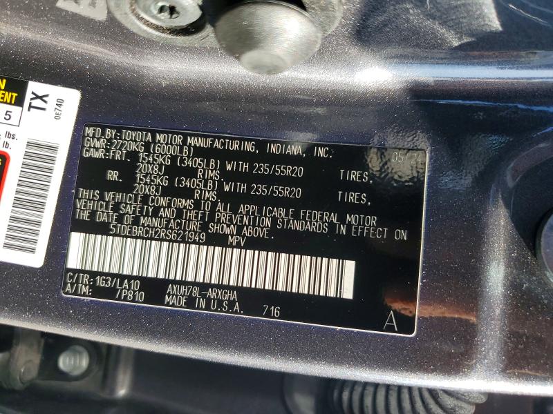 Aukcja sprzedaży 2024 Toyota Highlander Hybrid, vin: 5TDEBRCH2RS621949, numer aukcji: 57581926