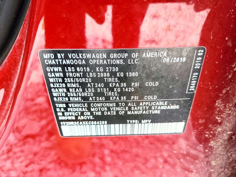 Продажа на аукционе авто 2019 Volkswagen Atlas, vin: 1V2UR2CAXKC584298, номер лота: 57218586